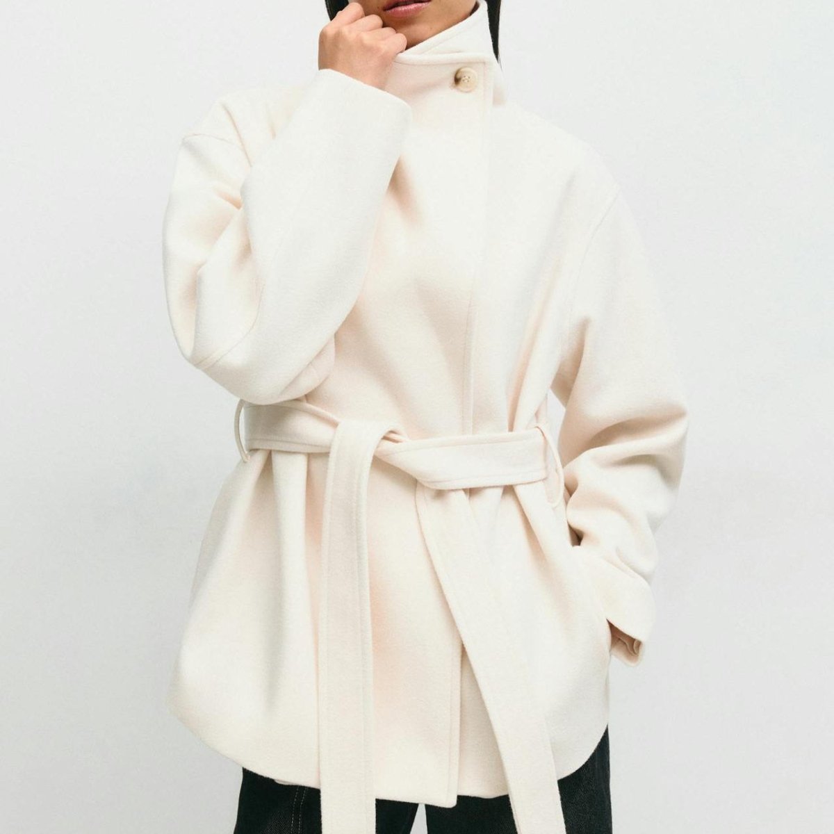 Belted Wrap Coat with Wide Collar | Double - Faced Wool Blend Jacket(MS254) - Mariam's Collection