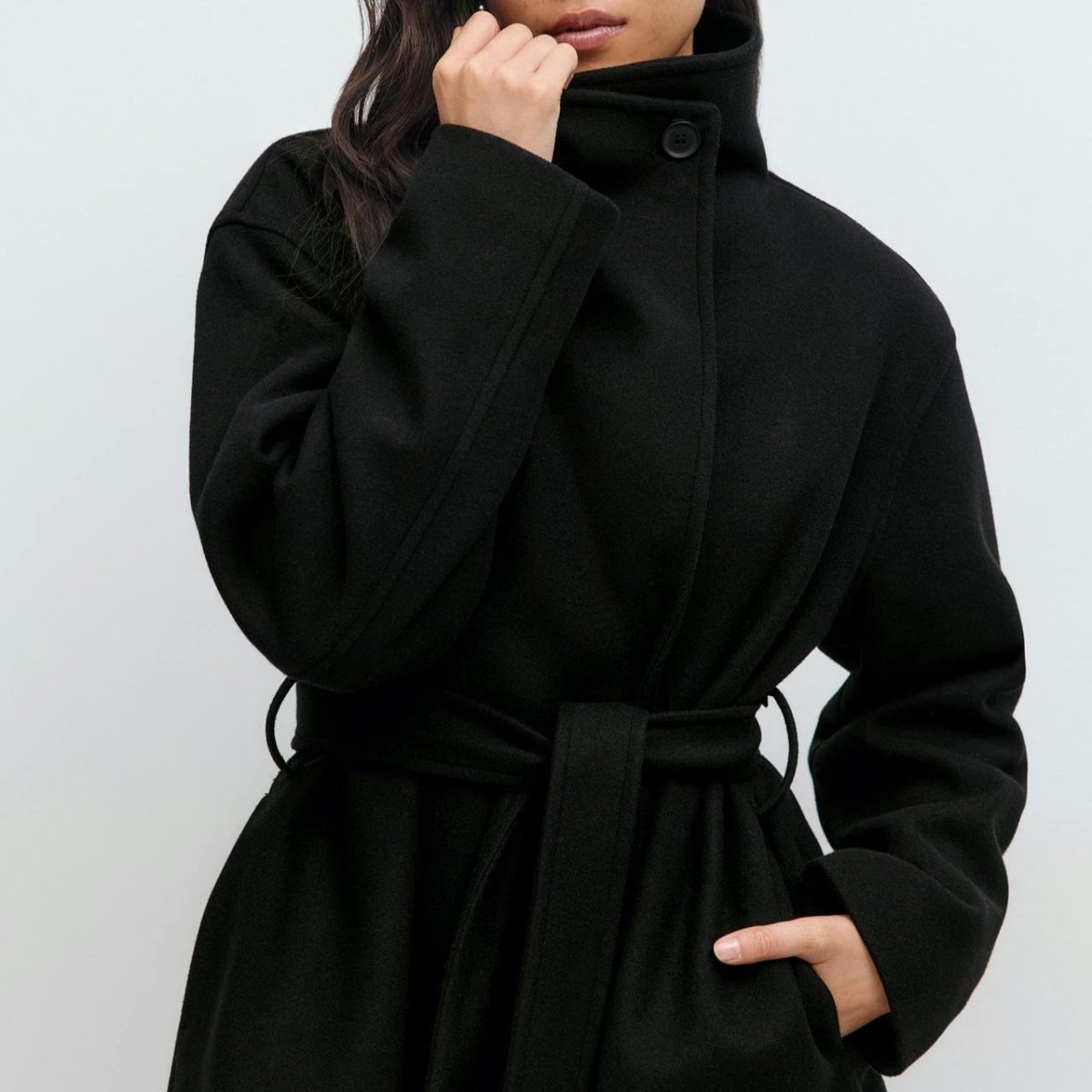 Belted Wrap Coat with Wide Collar | Double - Faced Wool Blend Jacket(MS254) - Mariam's Collection