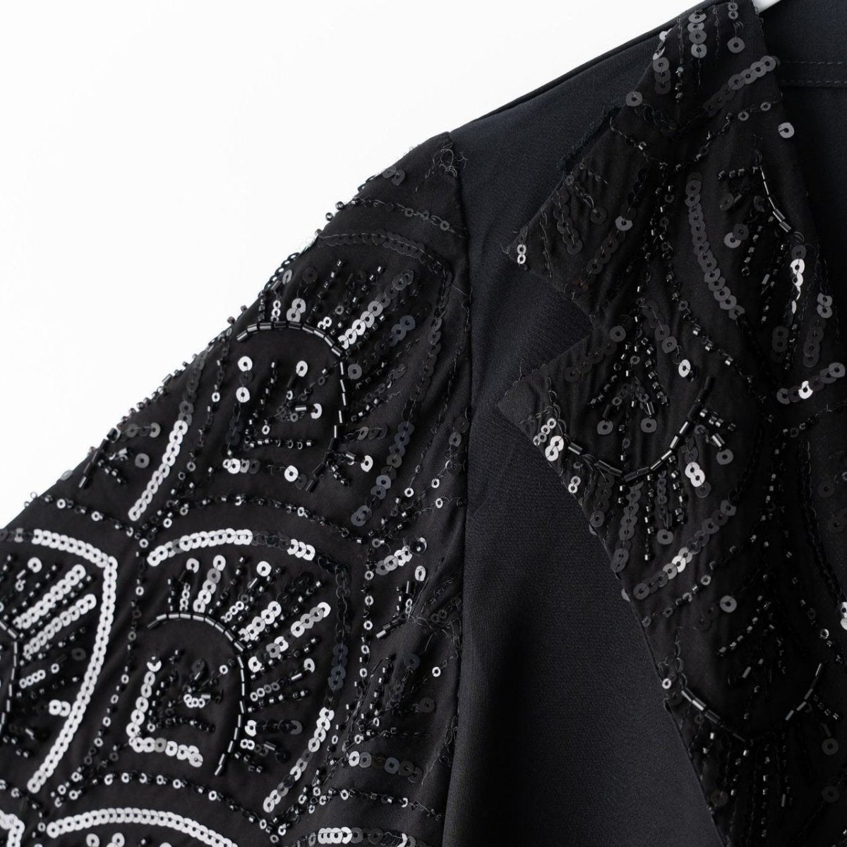 Black Sequin & Bead Embroidered Sleeve Open Abaya(MOA339) - Mariam's Collection