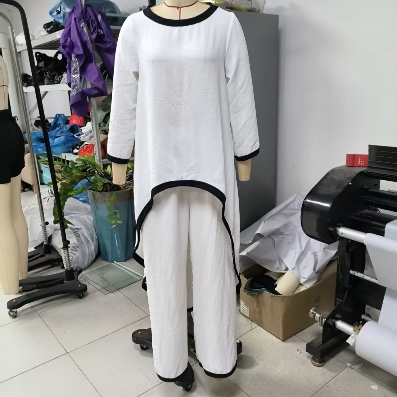 Black-Trimmed Batwing Top & Wide-Leg Trousers Two-Piece Co-ord Set(MS527) - Mariam's Collection