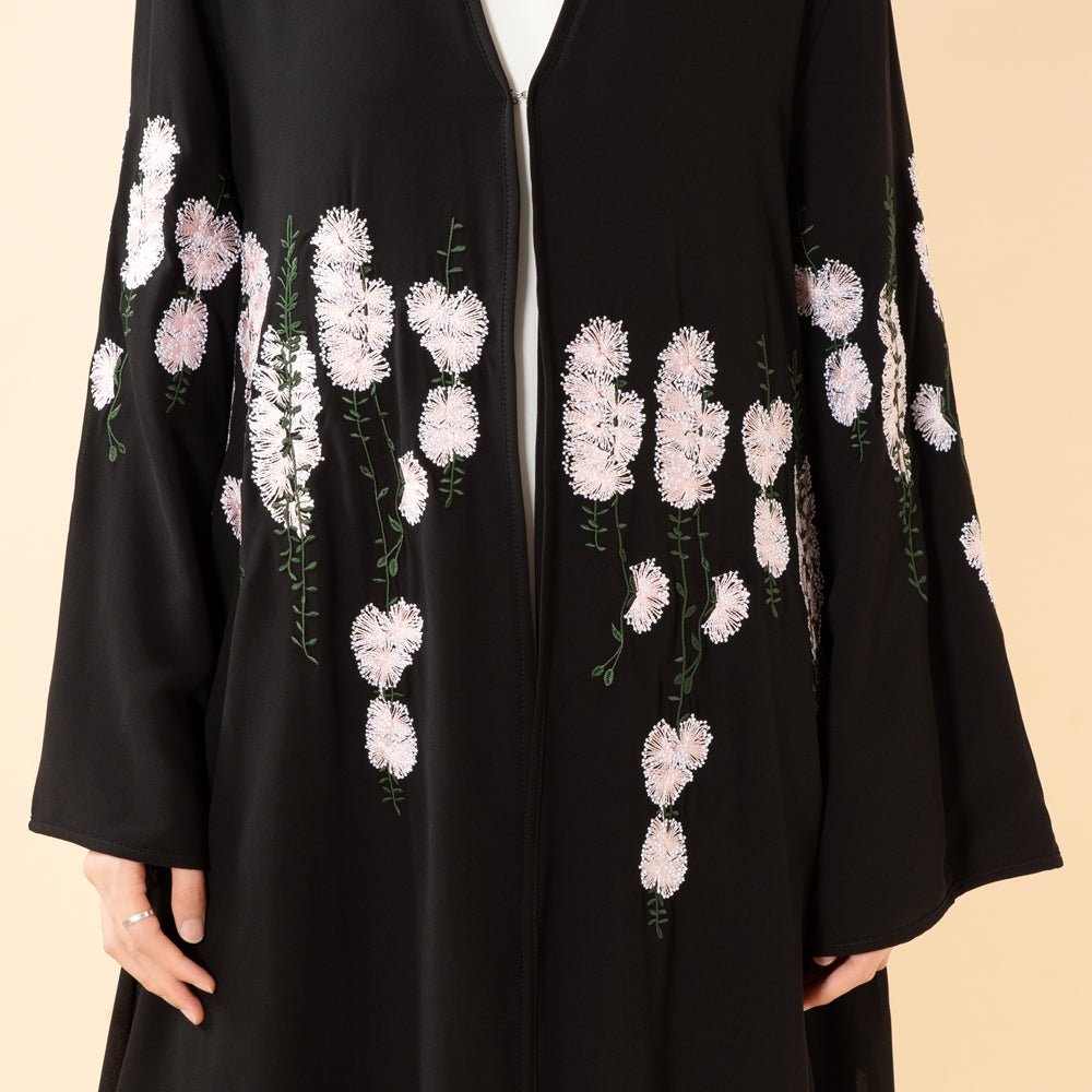 Bloom Embroidered Layered Chiffon Open Abaya(MOA308) - Mariam's Collection
