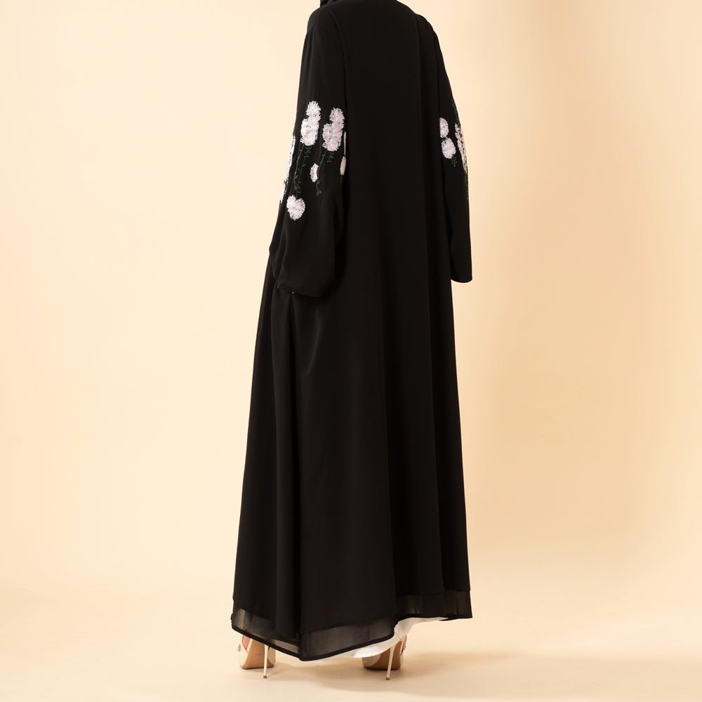 Bloom Embroidered Layered Chiffon Open Abaya(MOA308) - Mariam's Collection