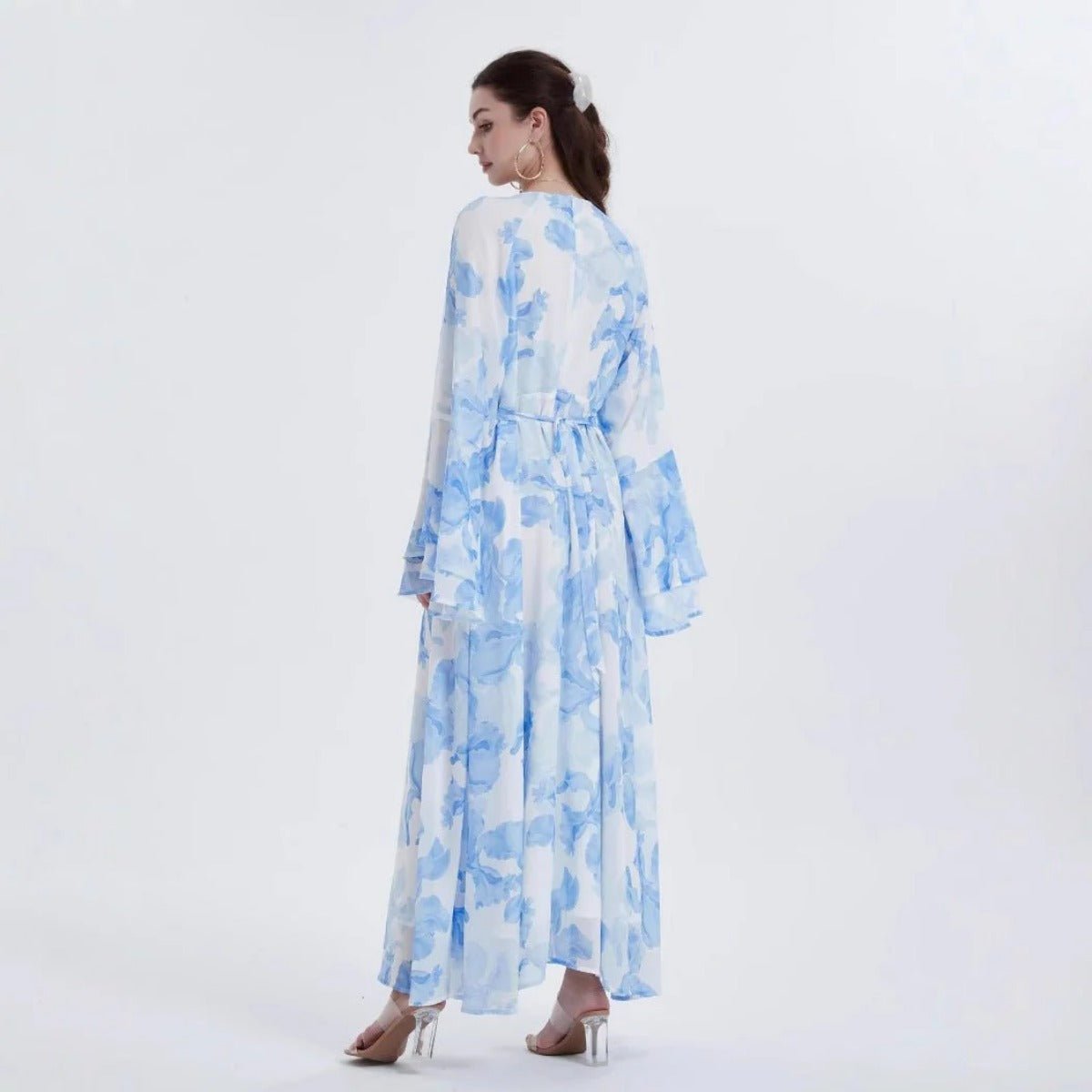 Blossom Printed Chiffon Abaya | Flared Sleeve Abaya (MA149) - Mariam's Collection