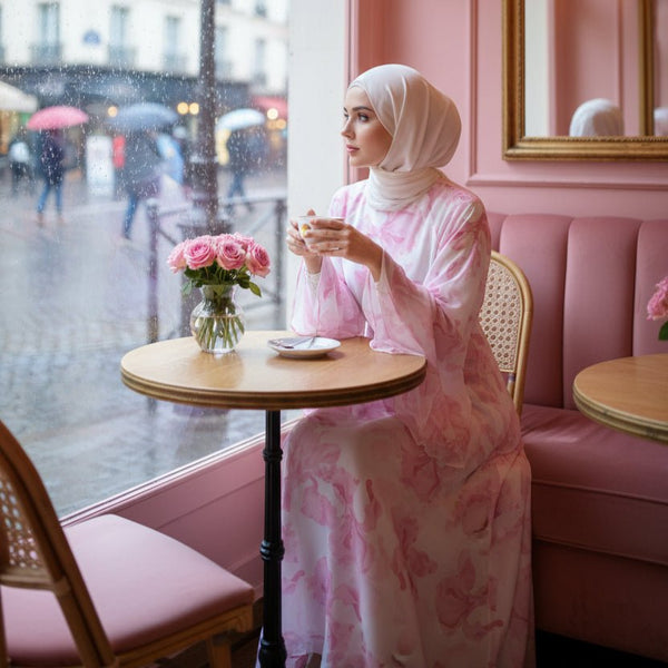 Blossom Printed Chiffon Abaya | Flared Sleeve Abaya (MA149) - Mariam's Collection