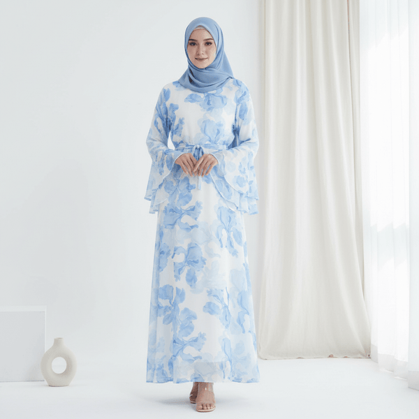 Blossom Printed Chiffon Abaya | Flared Sleeve Abaya (MA149) - Mariam's Collection