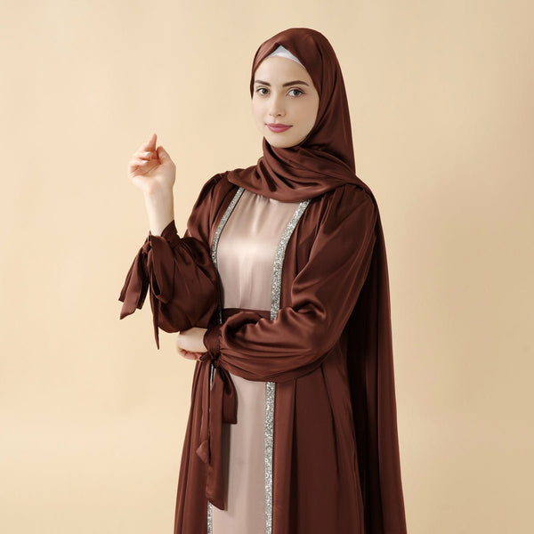 Bow Tie Sleeve Abaya Set With Long - sleeve Inner Dress (MOA026) - Mariam's Collection