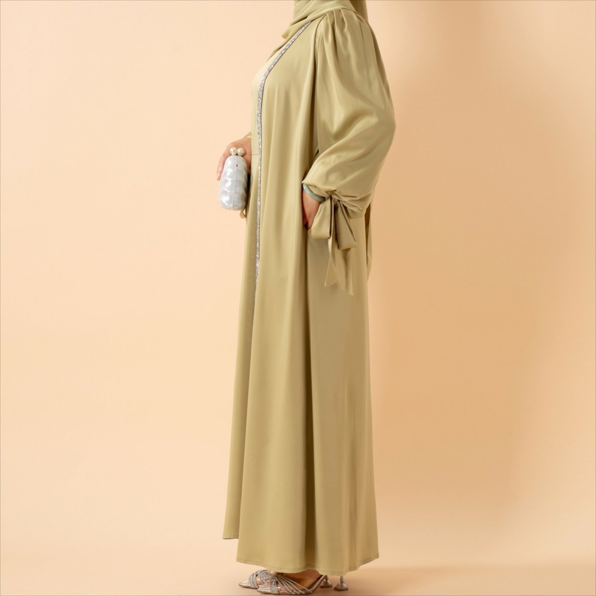 Bow Tie Sleeve Abaya Set With Long - sleeve Inner Dress (MOA026) - Mariam's Collection