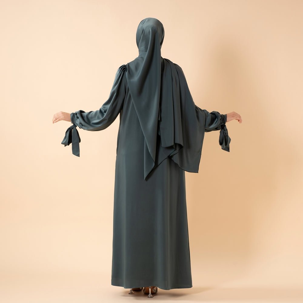 Bow Tie Sleeve Abaya Set With Long - sleeve Inner Dress (MOA026) - Mariam's Collection