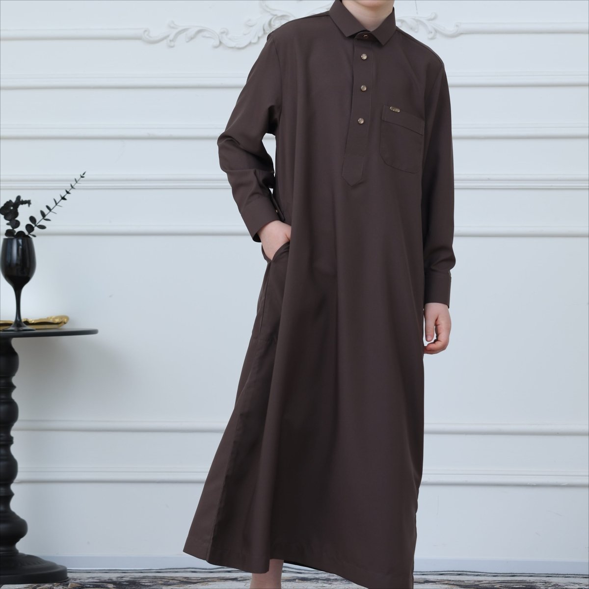 Boys' Classic Thobe with Collar & Pockets(MKB024) - Mariam's Collection