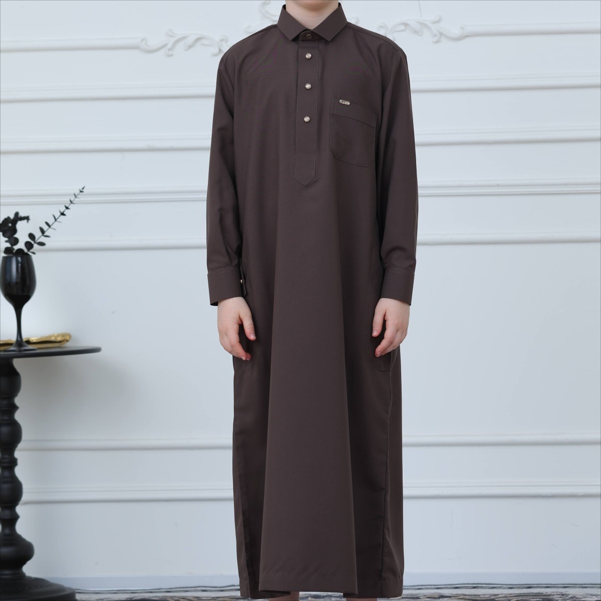 Boys' Classic Thobe with Collar & Pockets(MKB024) - Mariam's Collection