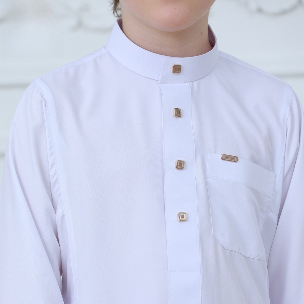 Boys' Classic White Thobe with Stand Collar(MKB027) - Mariam's Collection