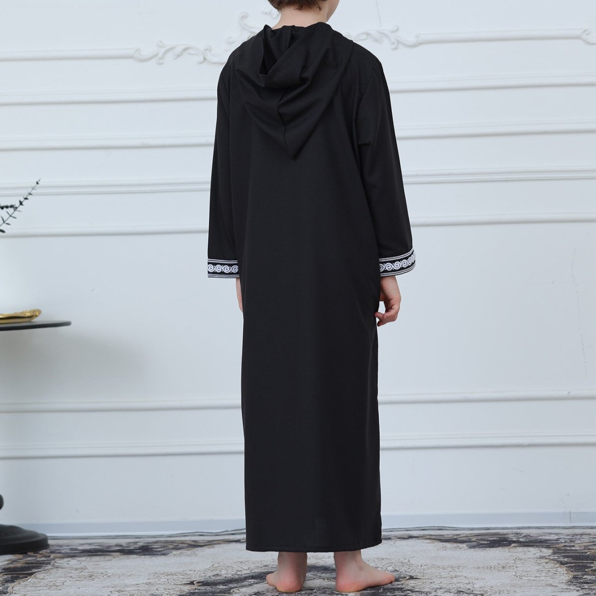 Boys Embroidered Hooded Thobe with Pockets(MKB010) - Mariam's Collection