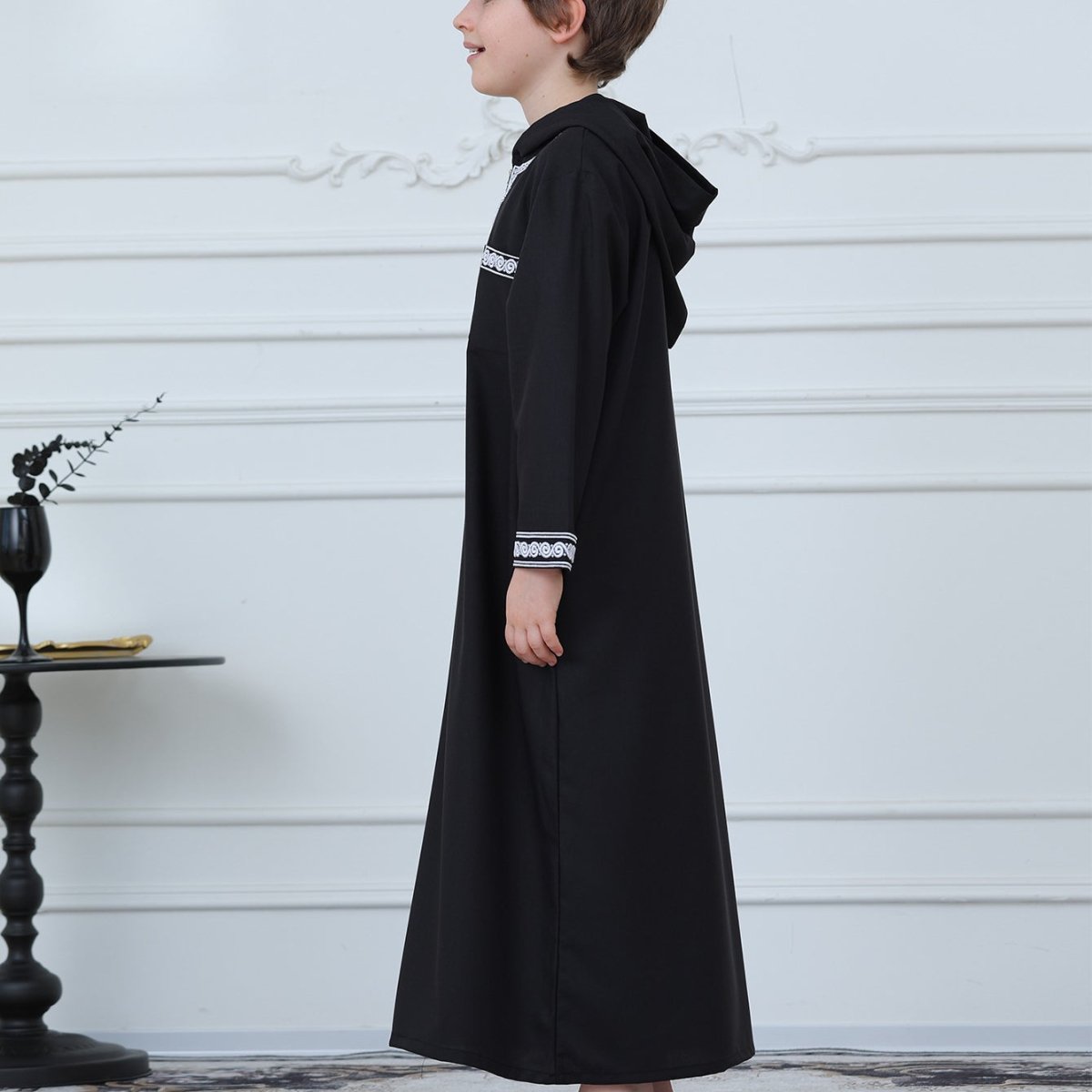 Boys Embroidered Hooded Thobe with Pockets(MKB010) - Mariam's Collection