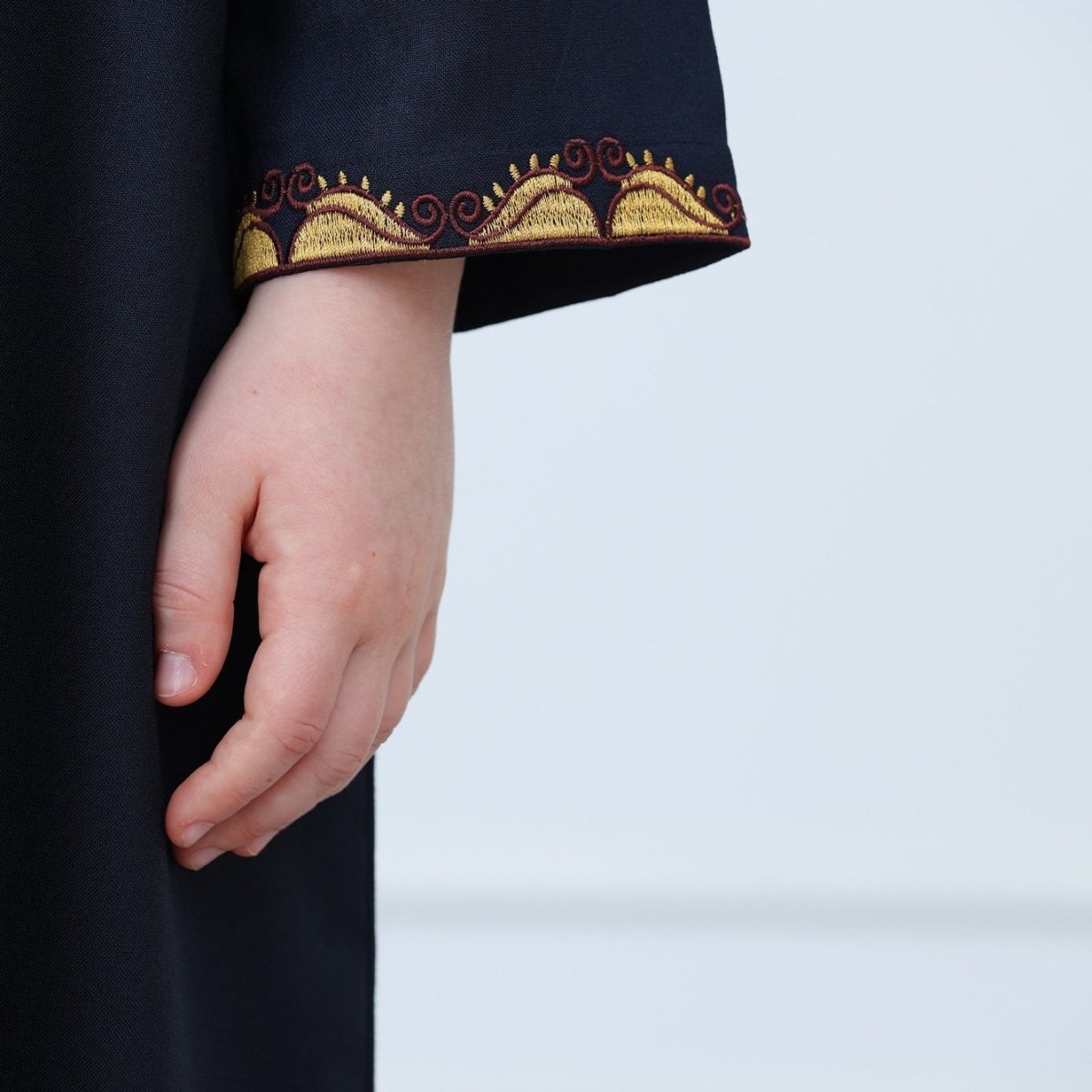 Boys Embroidered Thobe with Gold Trim(MKB017) - Mariam's Collection