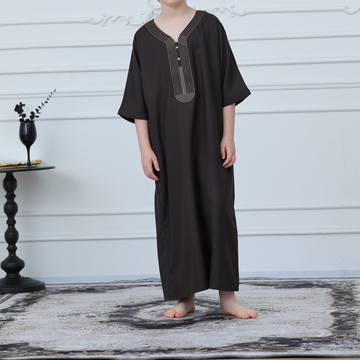 Boys' Embroidered Thobe with Pockets(MKB023) - Mariam's Collection