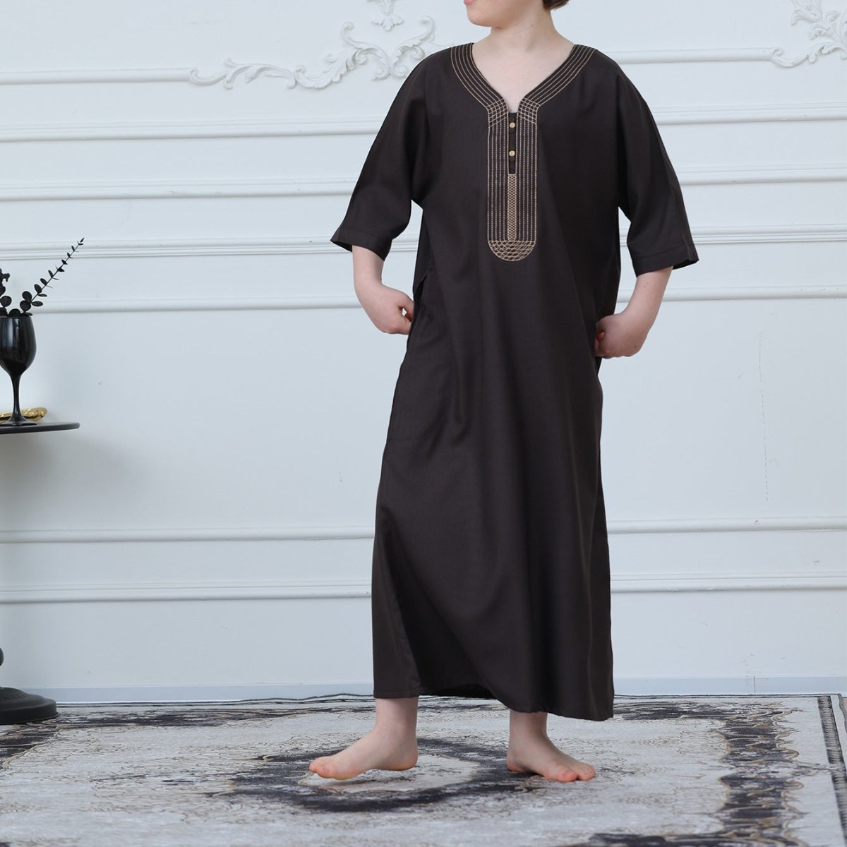 Boys' Embroidered Thobe with Pockets(MKB023) - Mariam's Collection