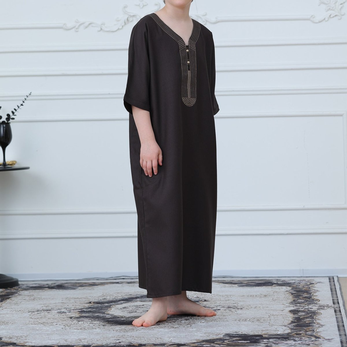 Boys' Embroidered Thobe with Pockets(MKB023) - Mariam's Collection
