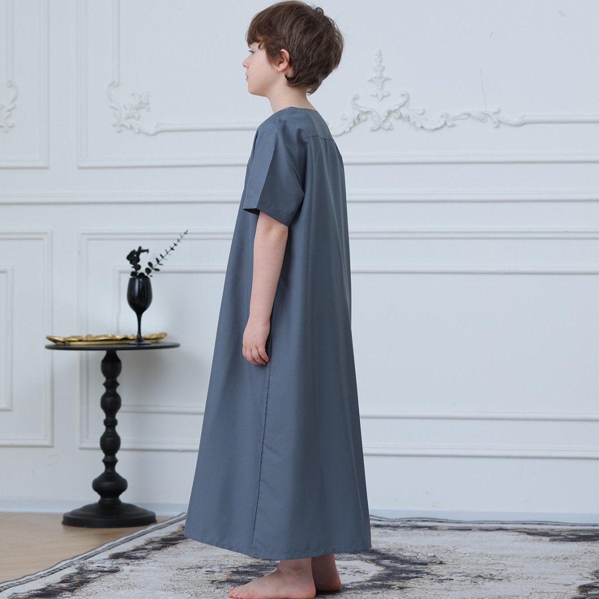 Boys' Embroidered Thobe with Side Pockets(MKB029) - Mariam's Collection