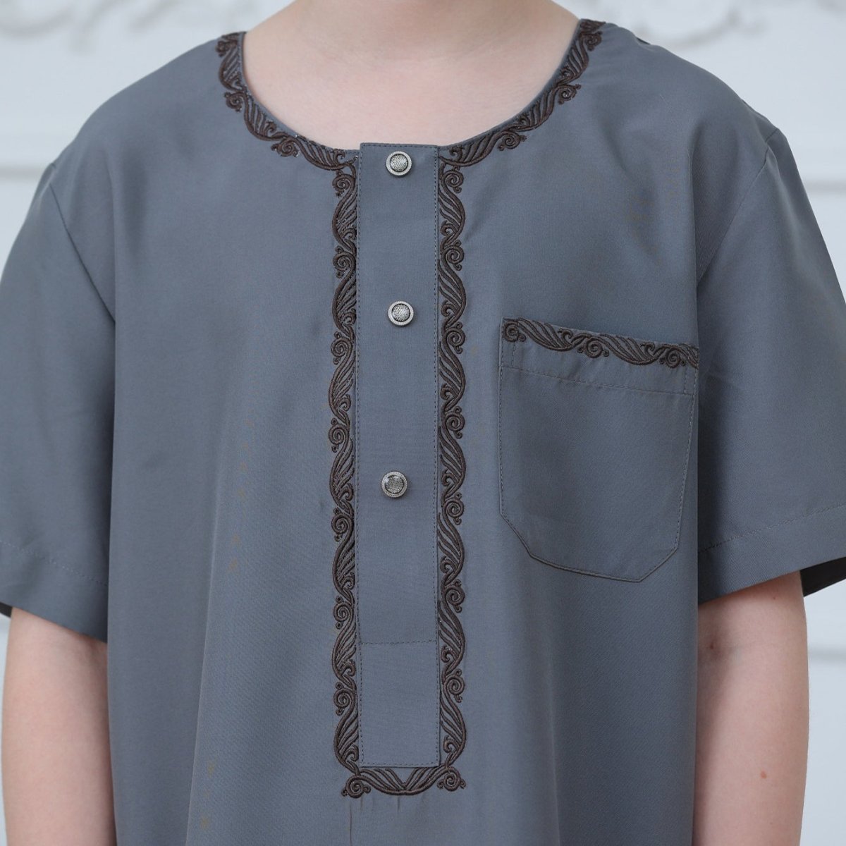 Boys' Embroidered Thobe with Side Pockets(MKB031) - Mariam's Collection