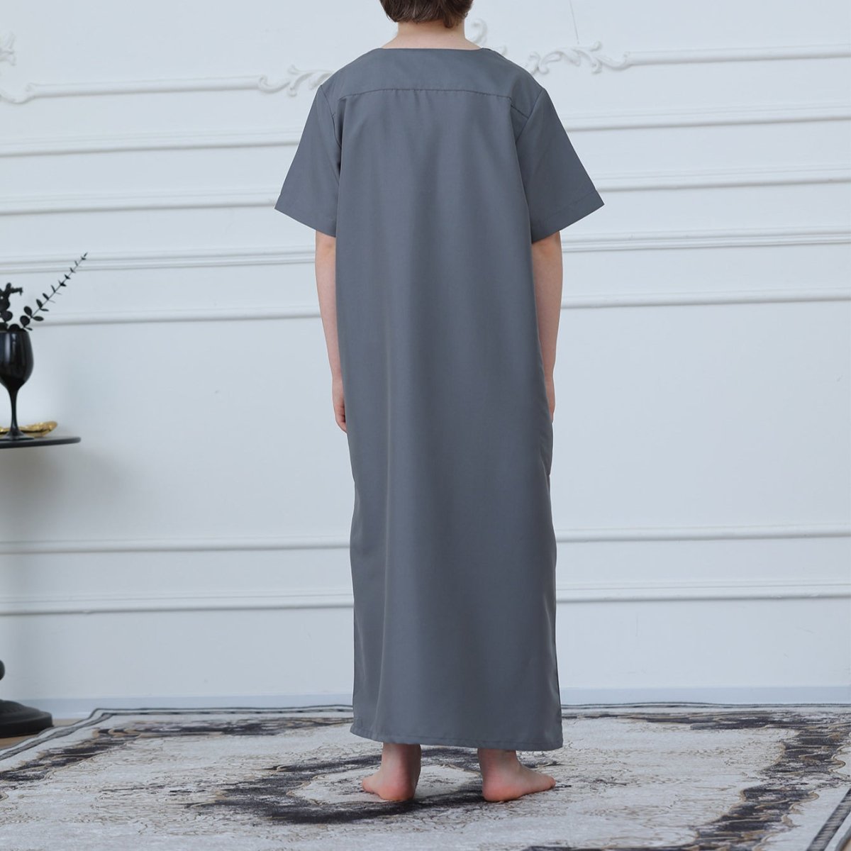 Boys' Embroidered Thobe with Side Pockets(MKB031) - Mariam's Collection