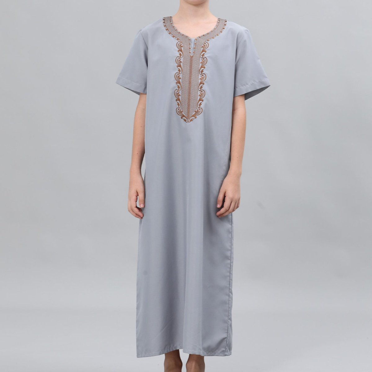 Boys' Embroidered Thobe with Side Pockets(MKB035) - Mariam's Collection