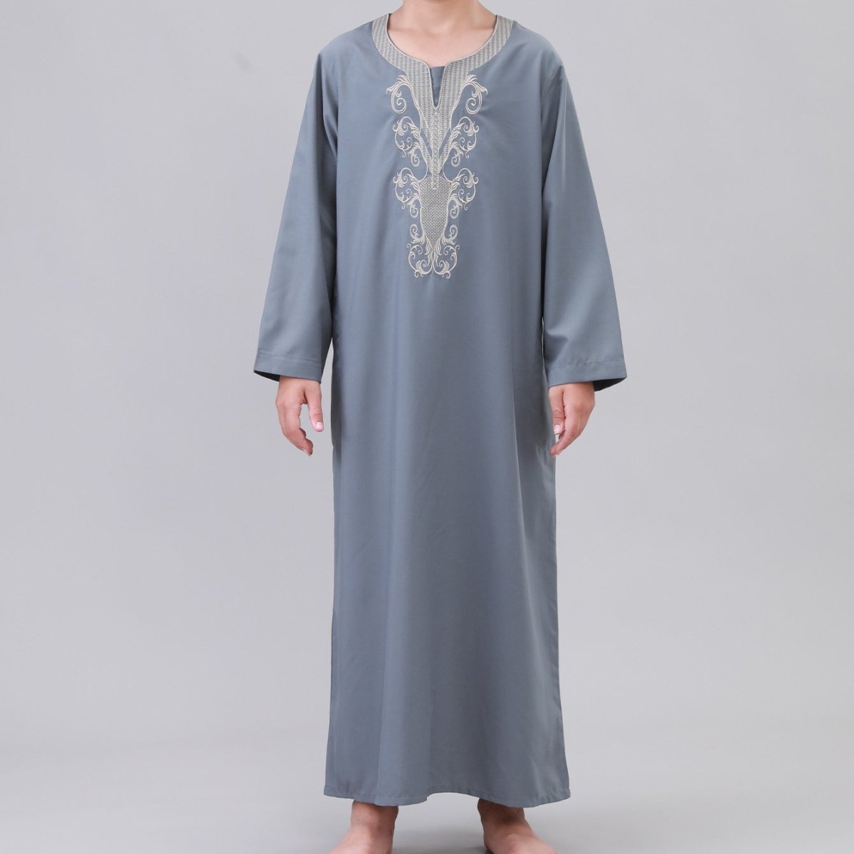 Boys' Embroidered Thobe with Side Pockets(MKB035) - Mariam's Collection