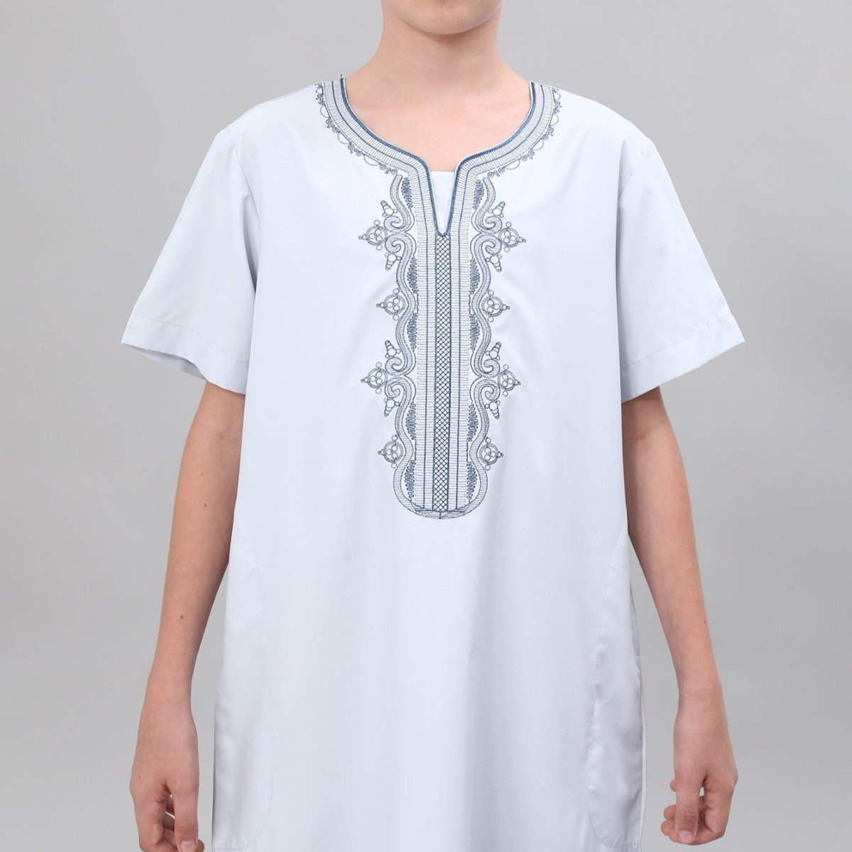Boys' Embroidered Thobe with Side Pockets(MKB035) - Mariam's Collection