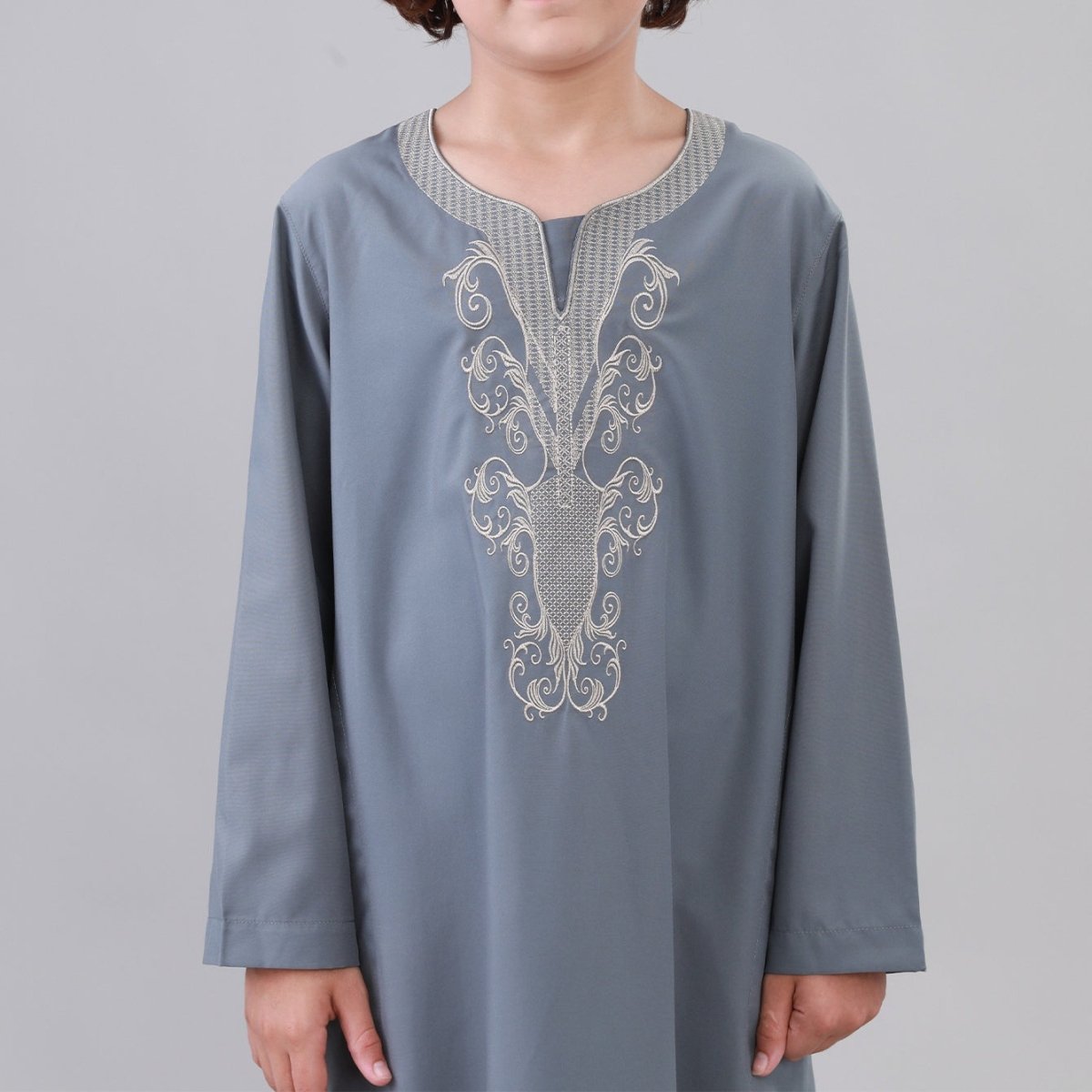 Boys' Embroidered Thobe with Side Pockets(MKB035) - Mariam's Collection