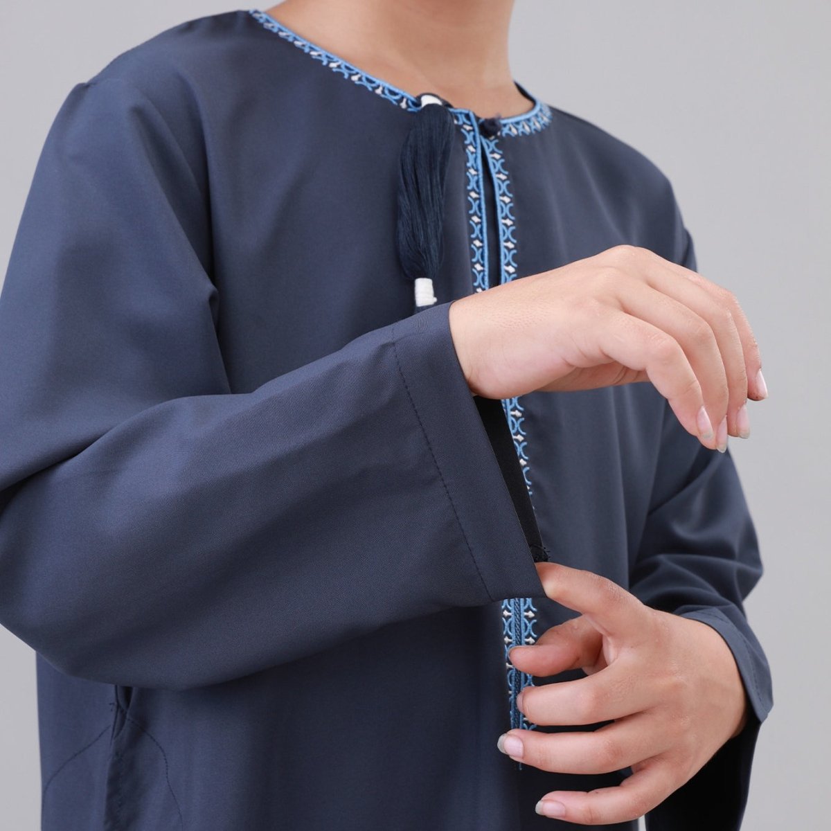 Boys Embroidered Thobe with Tassel Detail(MKB016) - Mariam's Collection