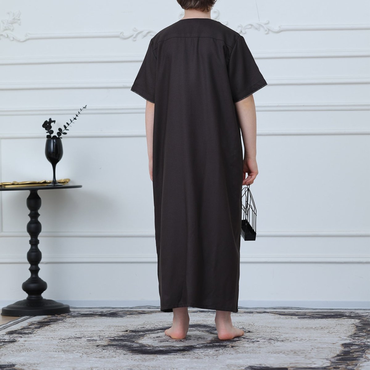 Boys' Embroidered Thobe with Zipper & Pockets(MKB028) - Mariam's Collection