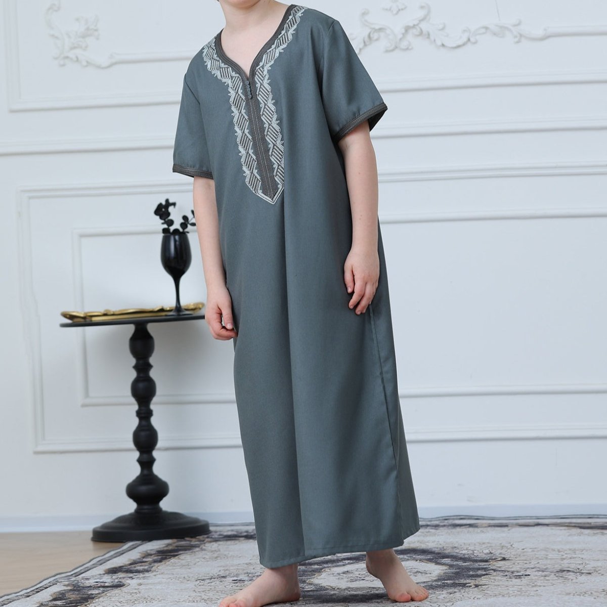 Boys Embroidered Zip - Front Thobe(MKB012) - Mariam's Collection