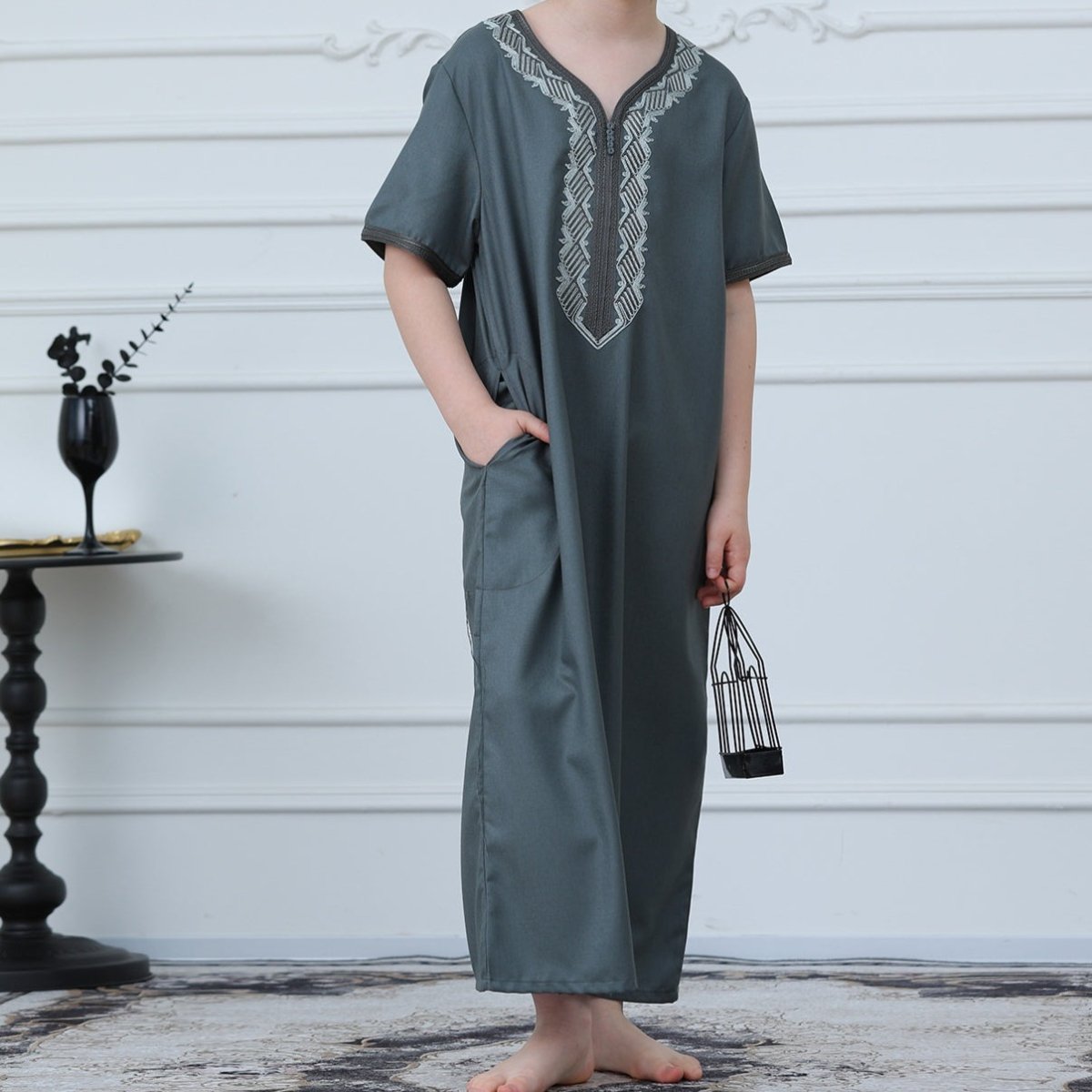 Boys Embroidered Zip - Front Thobe(MKB012) - Mariam's Collection