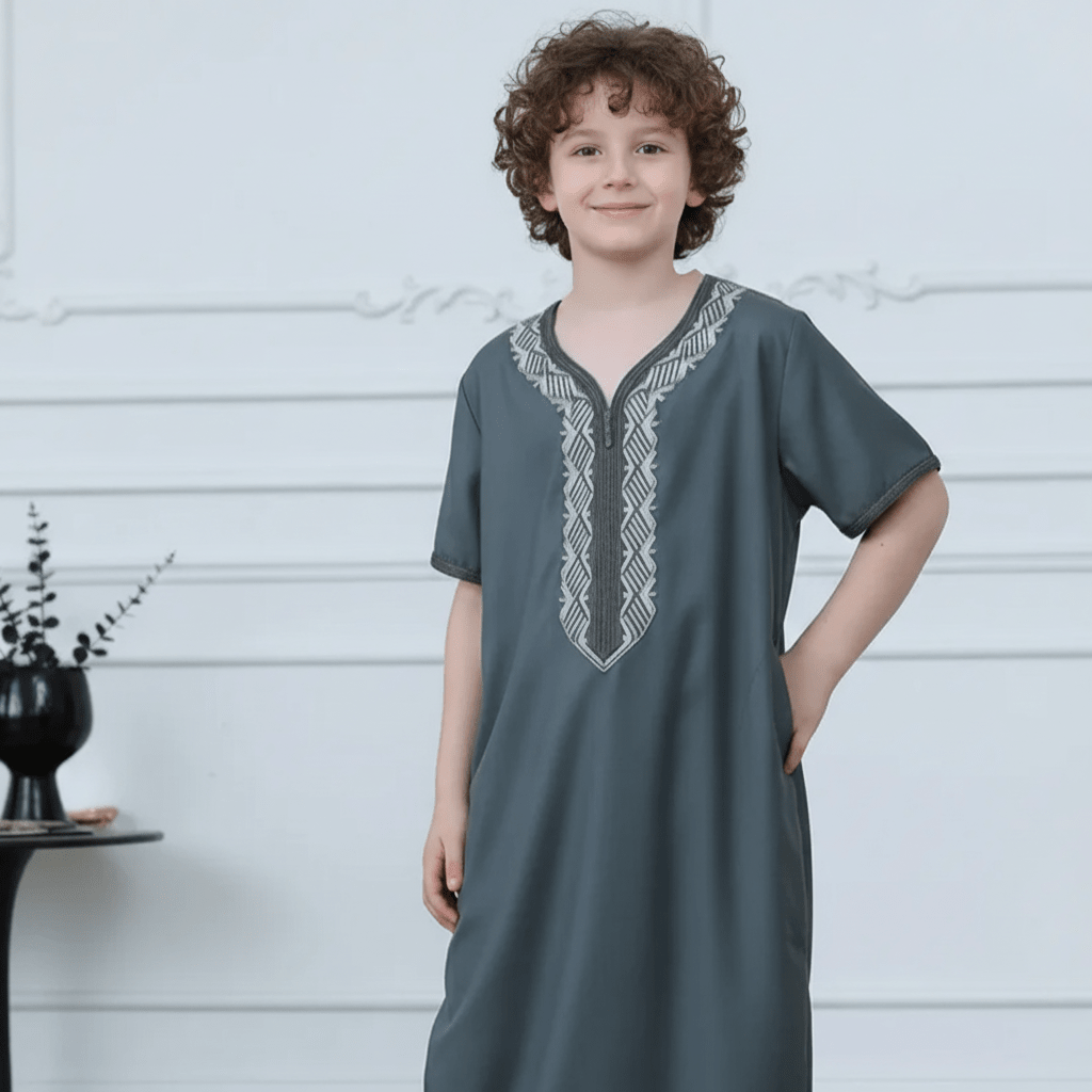Boys Embroidered Zip - Front Thobe(MKB012) - Mariam's Collection