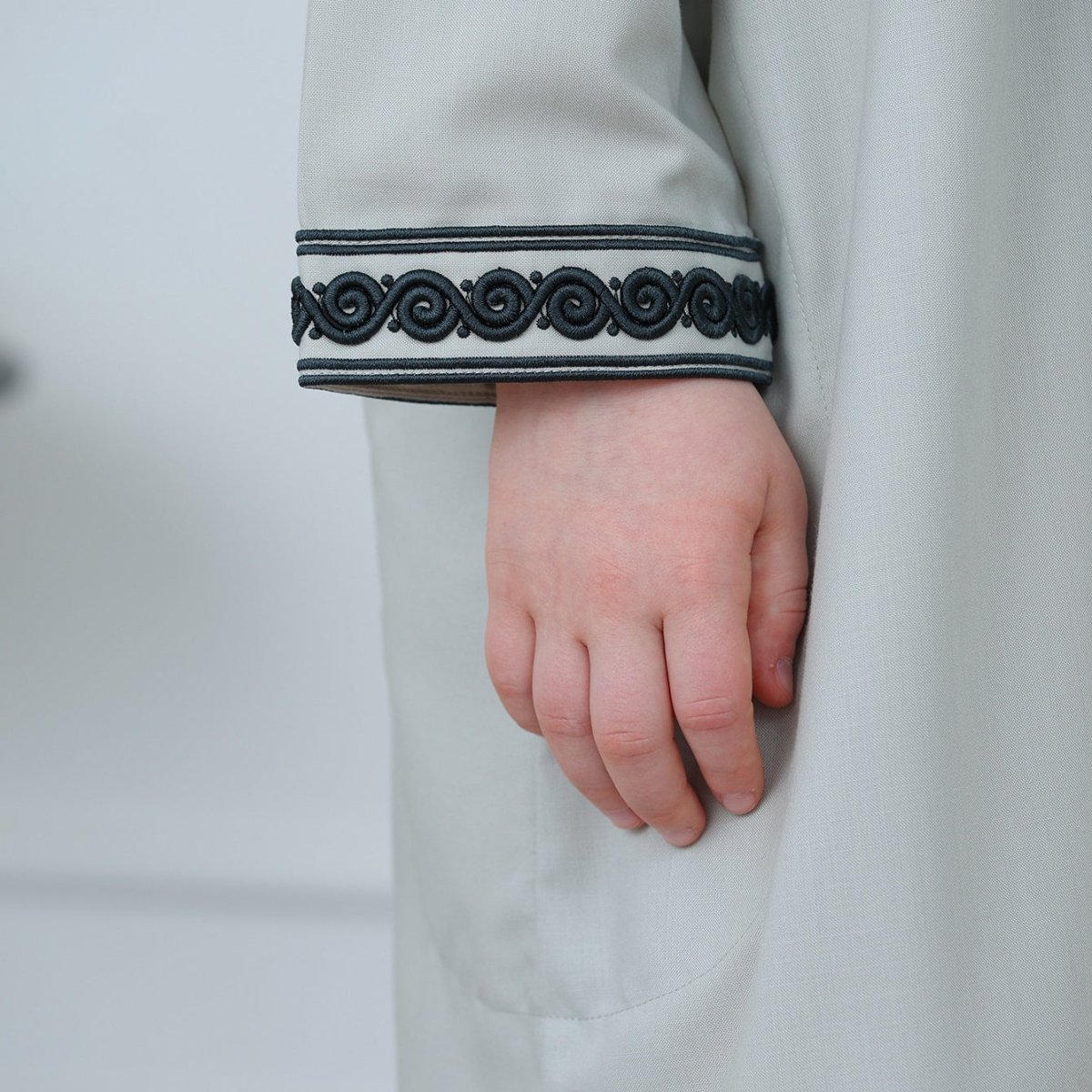 Boys' Hooded Embroidered Thobe with Pockets(MKB030) - Mariam's Collection