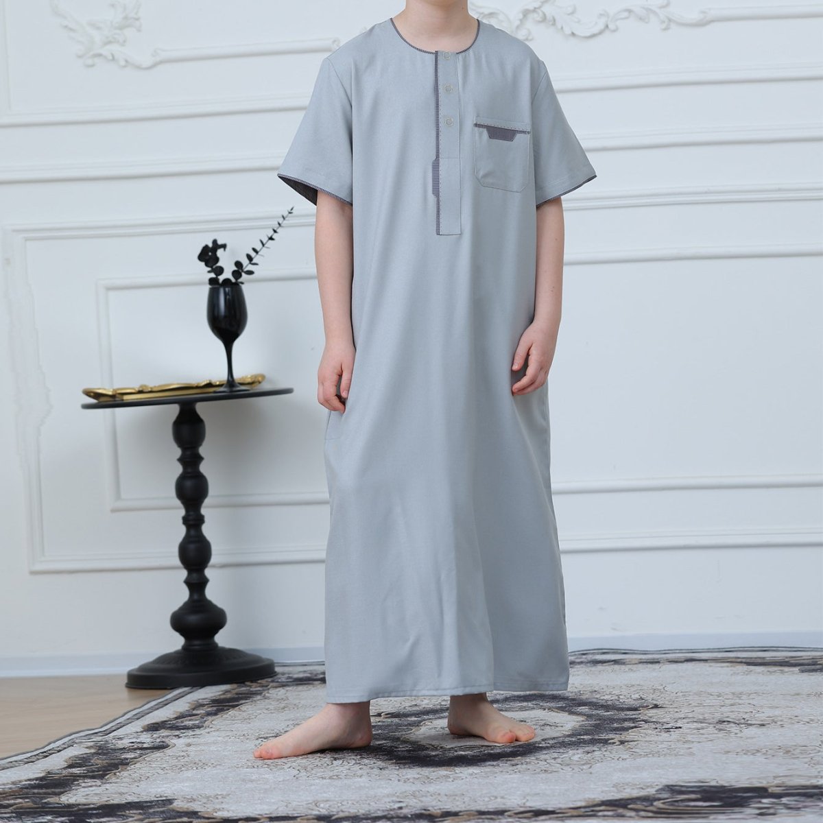 Boys' Thobe with Contrast Stitching & Pockets(MKB033) - Mariam's Collection