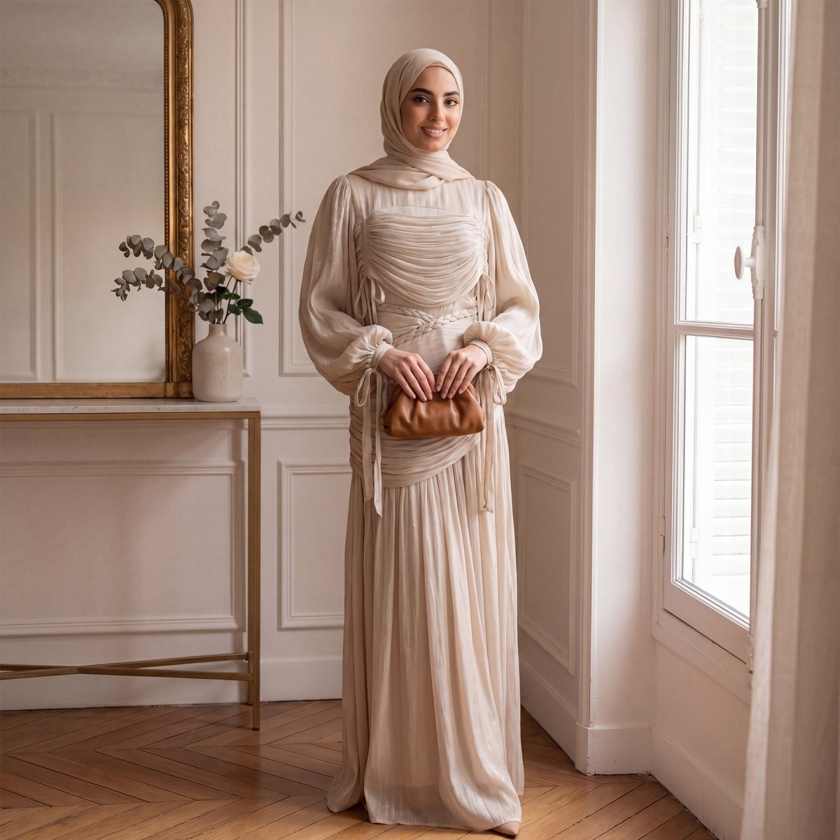 Braided Collar Ruched Fringe Maxi Abaya Dress – Pleated Abaya