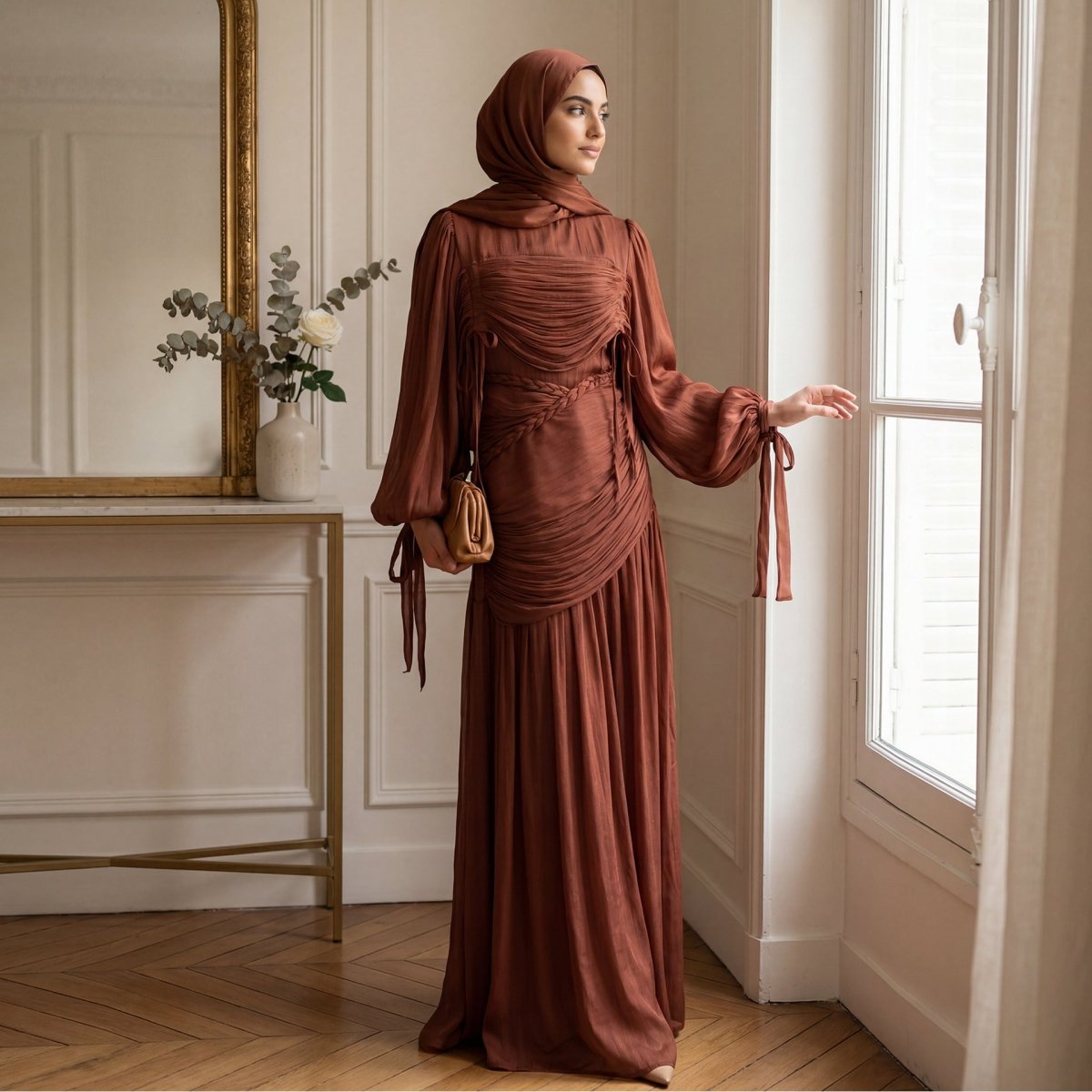 Braided Collar Ruched Fringe Maxi Dress(MS406) - Mariam's Collection