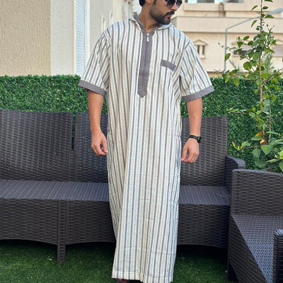 Breathable short sleeve printed men's thobe for summer