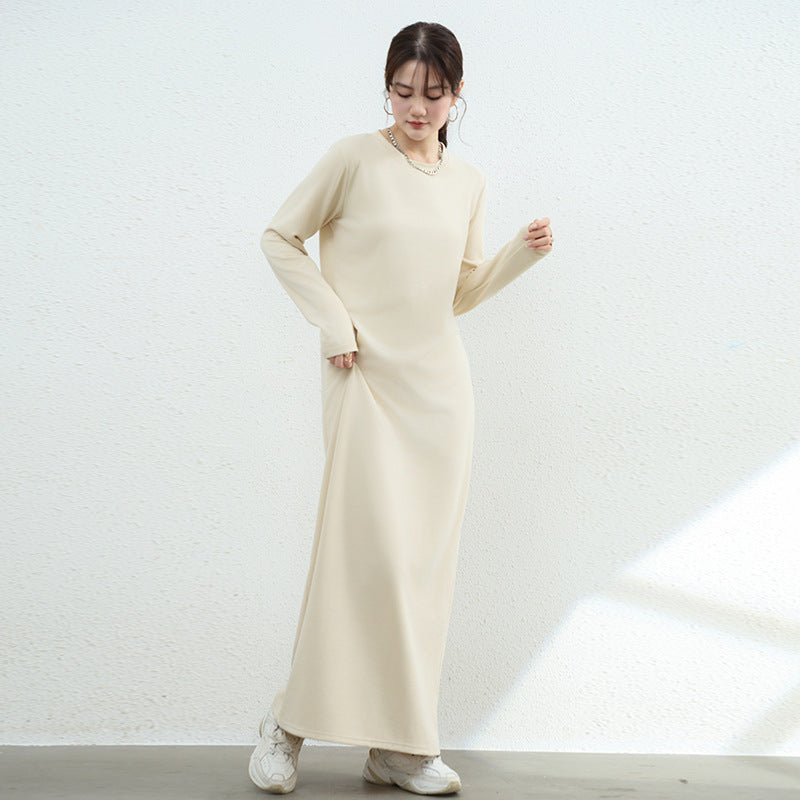 Brushed Fleece Maxi Sweatshirt Dress | Oversized Pullover Loungewear Dress(MA339) - Mariam's Collection