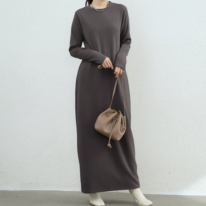Brushed Fleece Maxi Sweatshirt Dress | Oversized Pullover Loungewear Dress(MA339) - Mariam's Collection