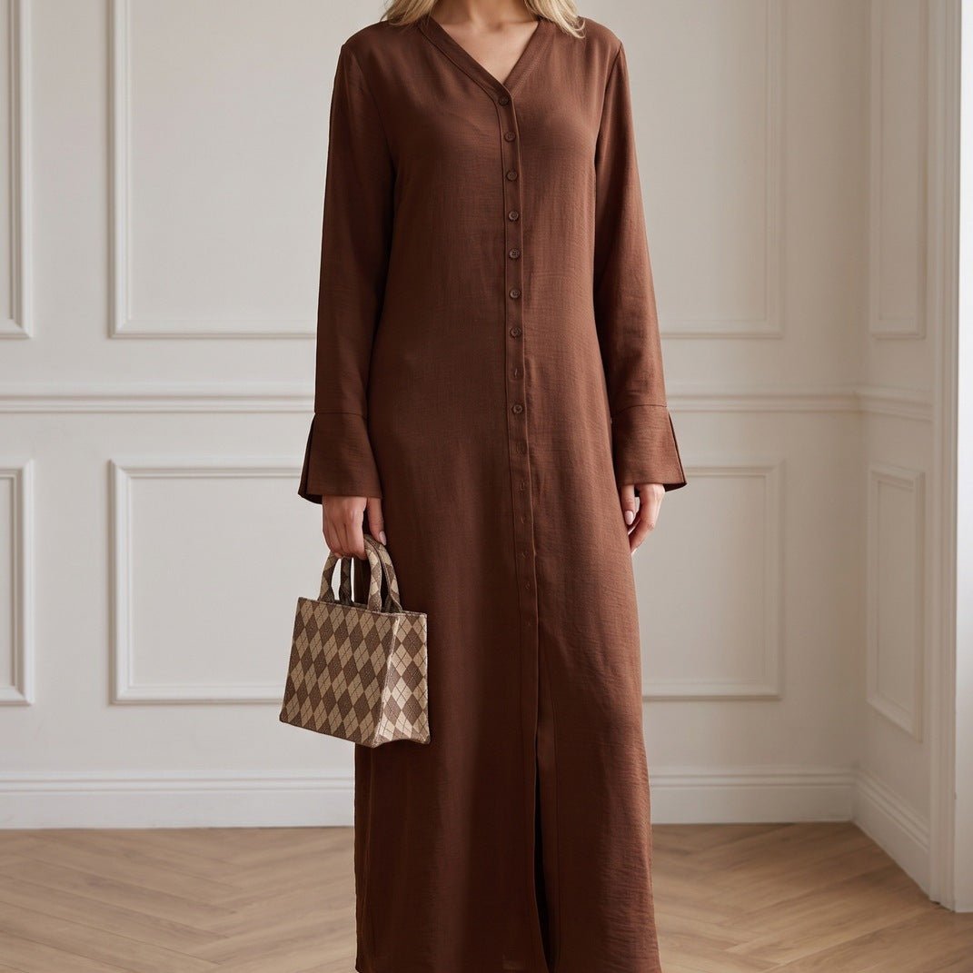 Button-Front Long Top & Wide-Leg Trousers Co-ord Set(MS494) - Mariam's Collection
