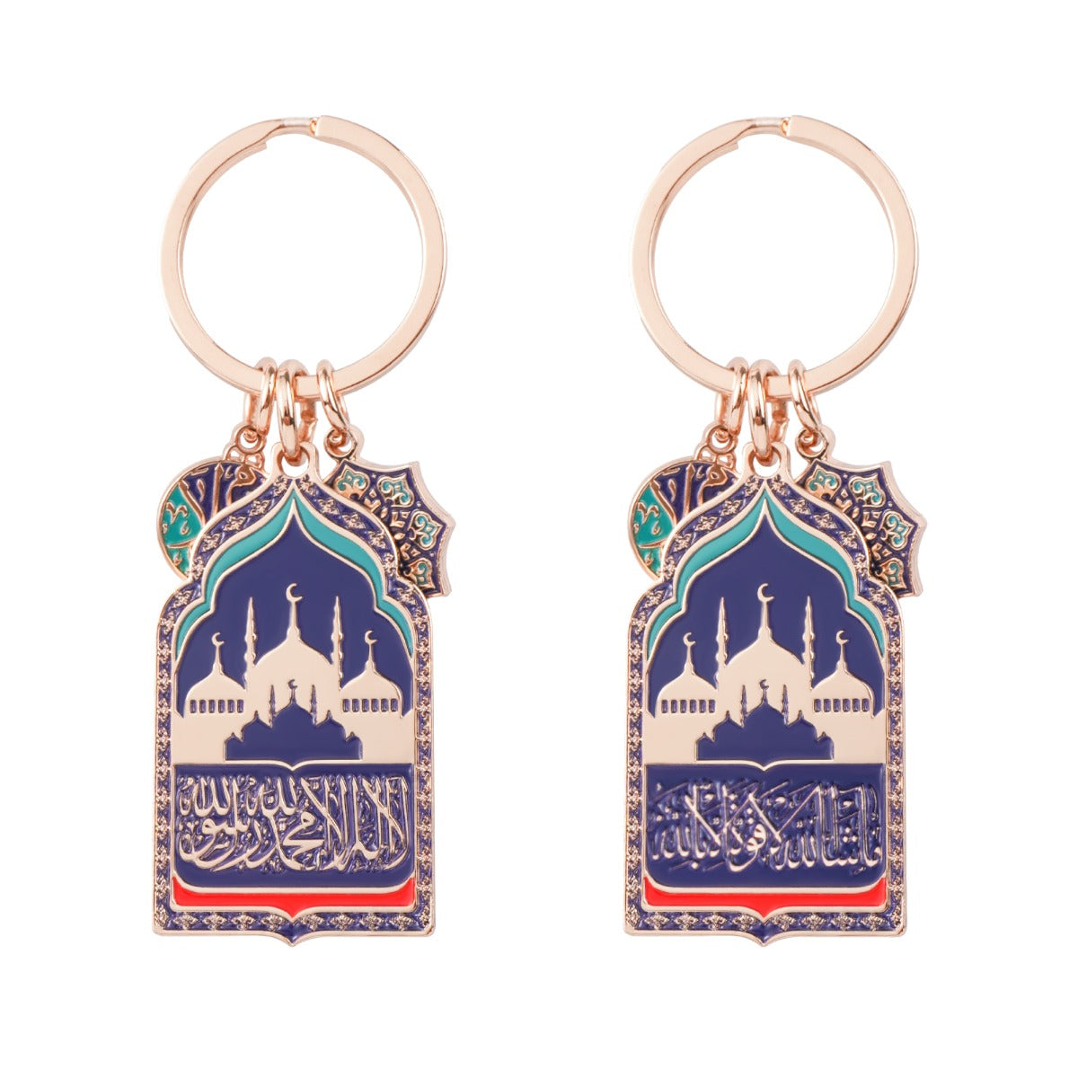Mosque Keychain Car Hanger | Rose Gold Islamic Prayer Beads with Blue Enamel Mosque Charm(MAC254)