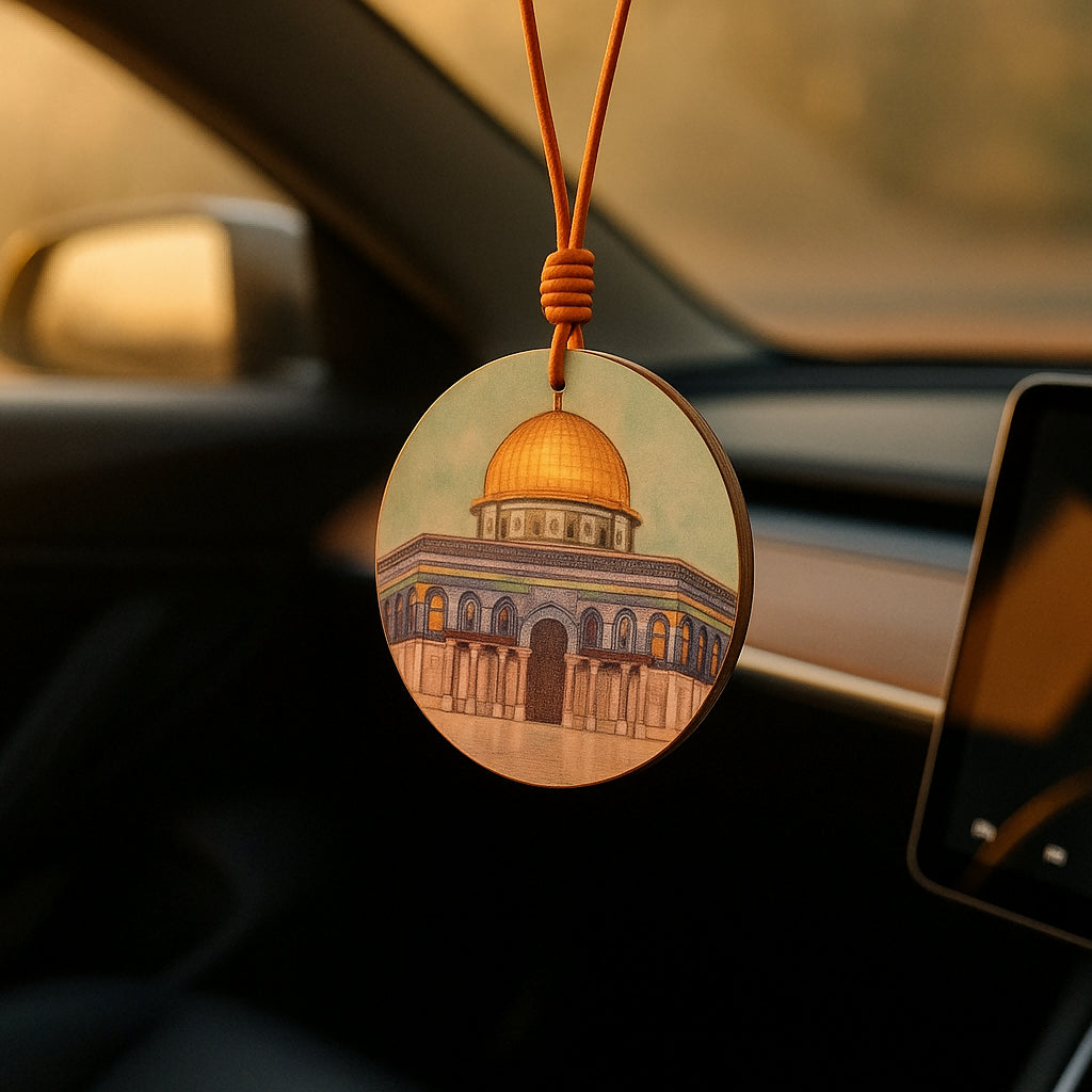Authentic Islamic Style Dual-Sided Leather Car Hanging Ornament - Handcrafted Pure Cowhide with Geometric Patterns (MAC260)