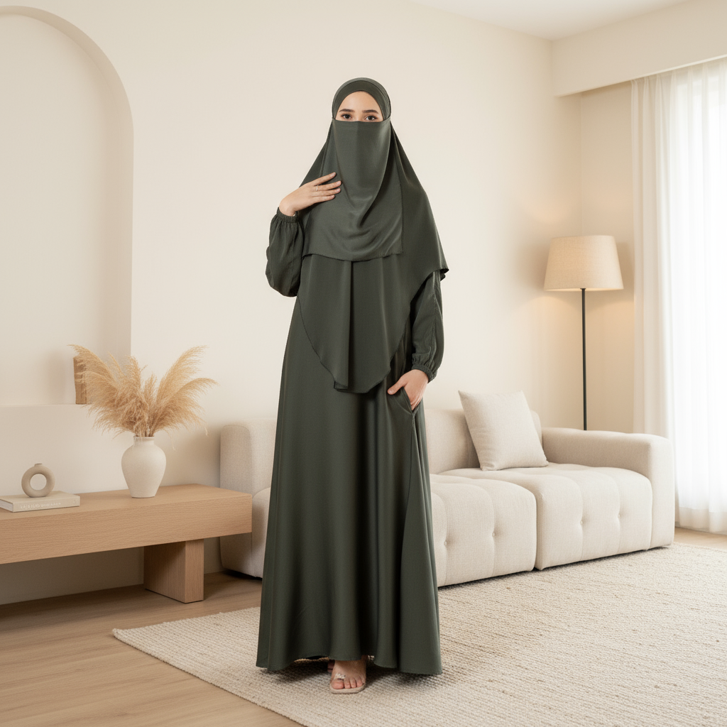 Abaya With Niqab and Khimar | Satin Niqab Khimar and Abaya(MK024)