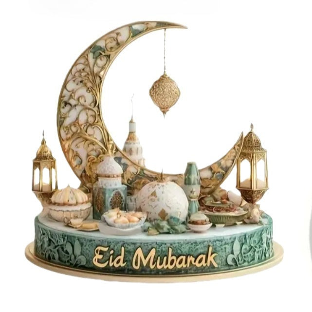 Islamic Crescent with Islamic Motifs Acrylic Desktop Ornament (MAC398)