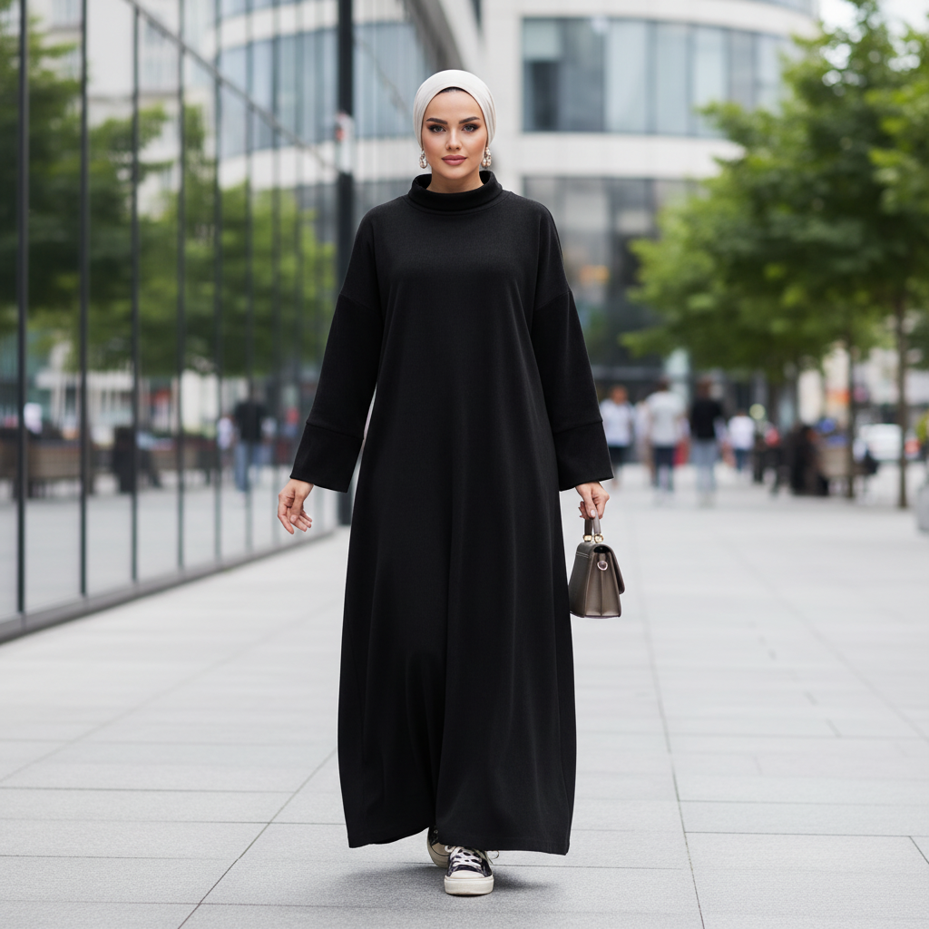 Relaxed Turtleneck Abaya with Pockets(MA383)