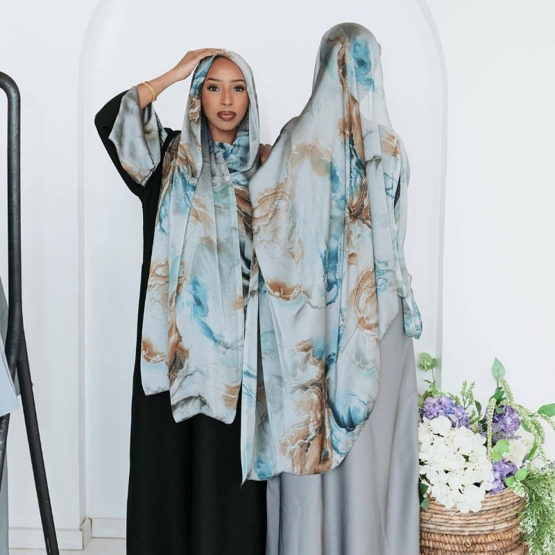 Luxury Premium Silk-Like Printed Hijab Scarf | 180x85cm Large Rectangle Hijab(MH146)
