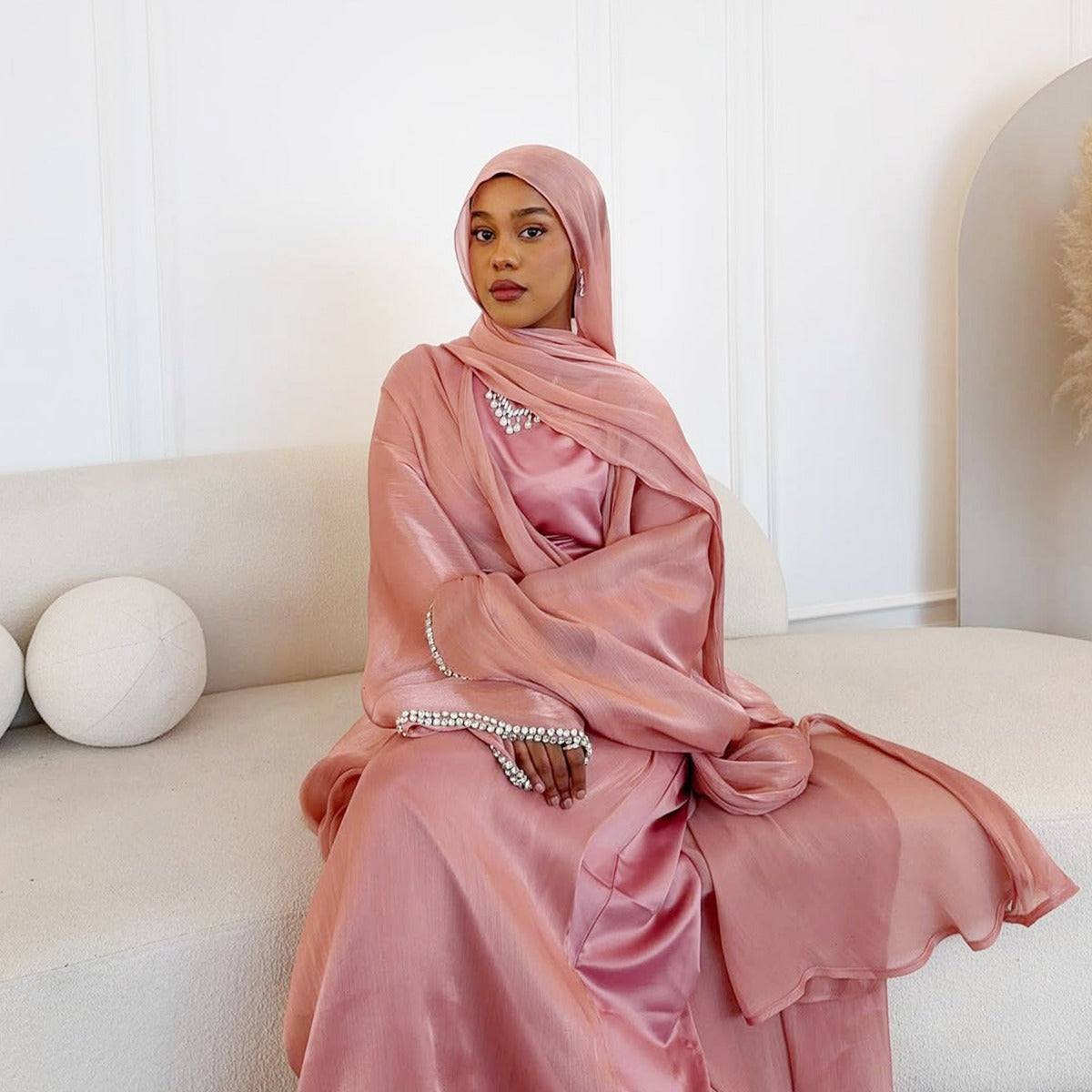 Luxe Beaded Cardigan Abaya |  Modest Luxury Evening Wear Beading-Embellished Robes (MOA195)