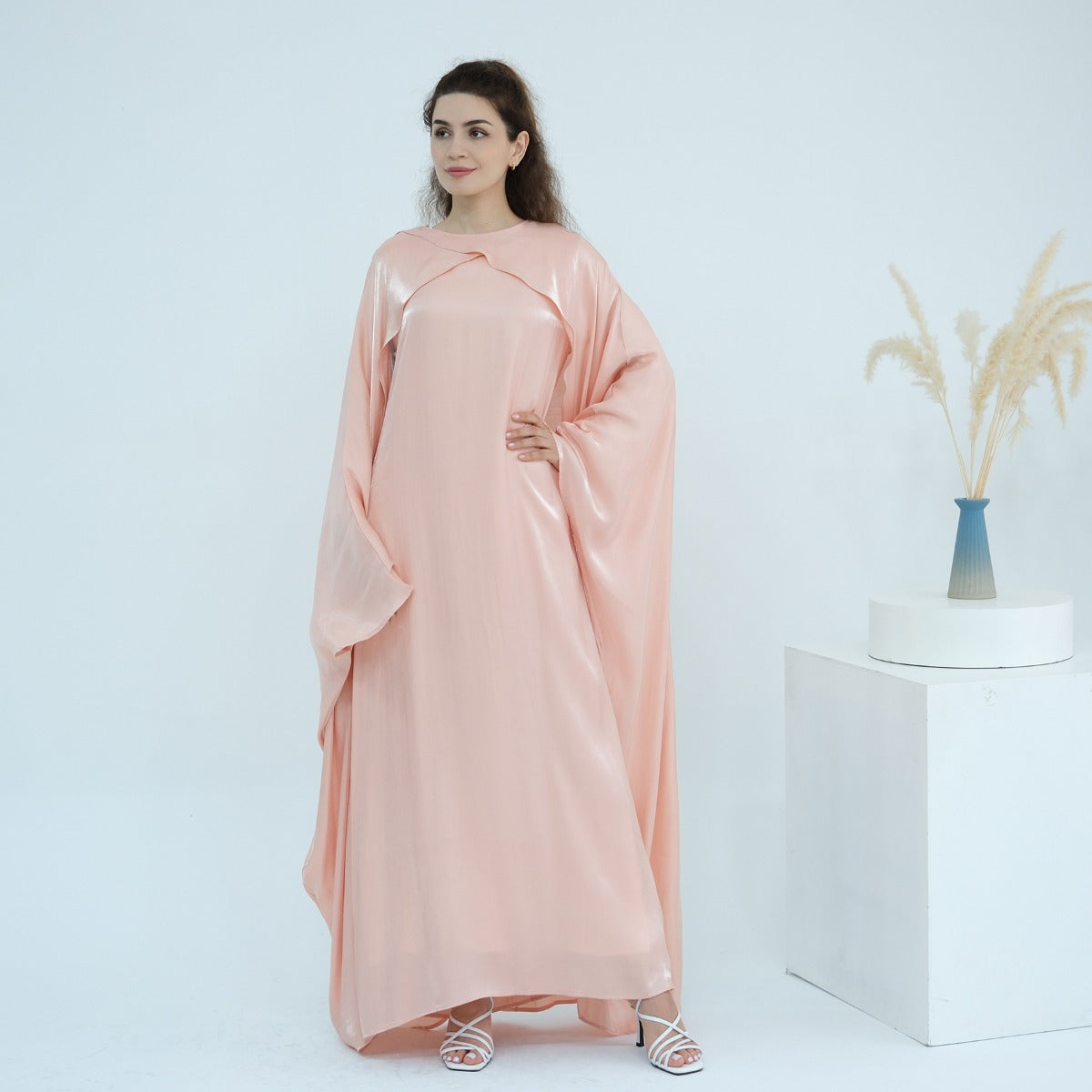 Luminous Beaded Abaya Collection | Luxury Solid Color Bell Sleeve Evening Wear Robes (MOA196)