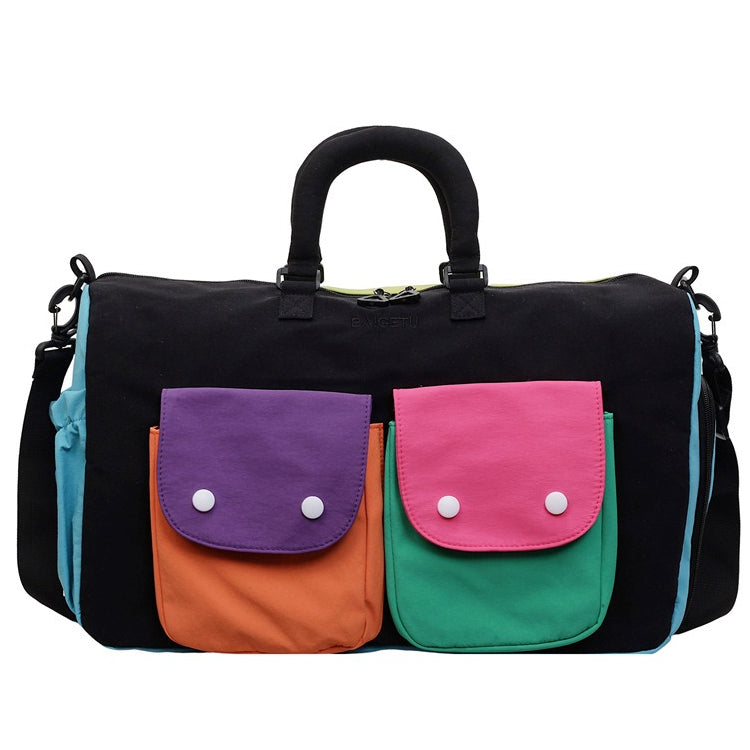 Colorblock Travel Duffel Bag - Lightweight Carry-On Weekender Bag with Shoulder Strap & Exterior Pockets（MAC480）